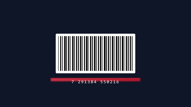 Digital barcode scanning animation with red laser line for retail and inventory management systems 4k