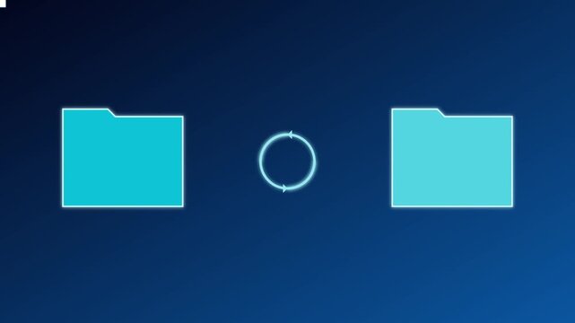 Data file synchronization and cloud backup transfer animation with rotating loading 4k