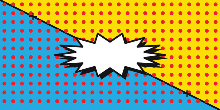 Comic book pop art background with halftone dots and blank explosion speech bubble