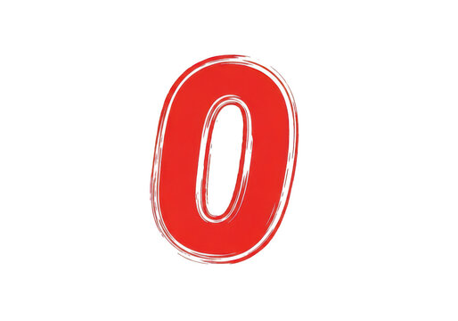 Red hand drawn zero number symbol isolated on transparent background
