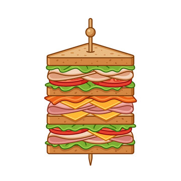 Tall club sandwich with ham cheese and lettuce.