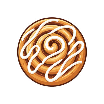 Top view of glazed cinnamon roll pastry swirl.