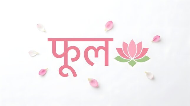Phool word in pink with lotus flower and petals graphic.