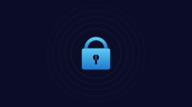 Digital security padlock animation with pulsing signal waves for cyber protection and data privacy concepts 4k