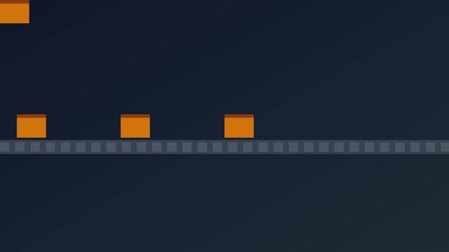 Minimalist 2 d animation of orange boxes moving on a conveyor belt loop 4k