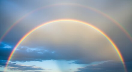 Obraz premium Double rainbow arching over a dramatic blue cloudy sky with meteorology