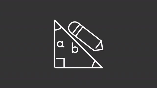 Animated triangle with pencil white line icon. Geometry animation. Relationships between points. Academic subject learning. Isolated element on dark background. Alpha transparent video