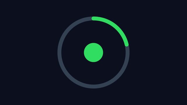 Minimalist green circular progress loader animation on dark 4k background, loading circle indicator