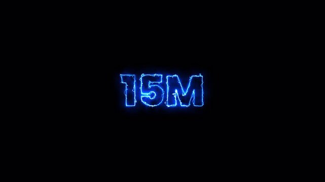 15M glowing animation,15M views like and comment animation, 15 Million achievement for social media 4K video animation with alpha channel.