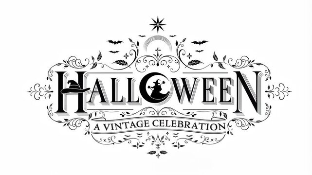 Elegant vintage Halloween typography design. Decorative spooky holiday vector animation.