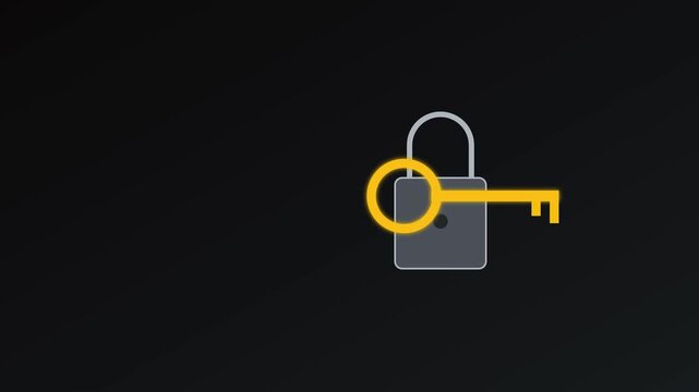Minimalist padlock and key animation: concept of security, access, and data protection 4k