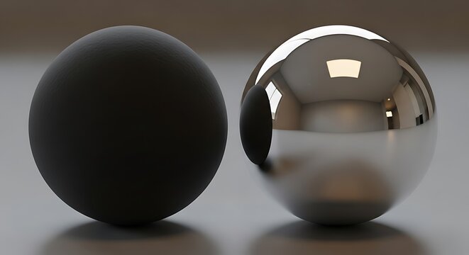 Comparison of a matte dark sphere and a reflective chrome metal sphere
