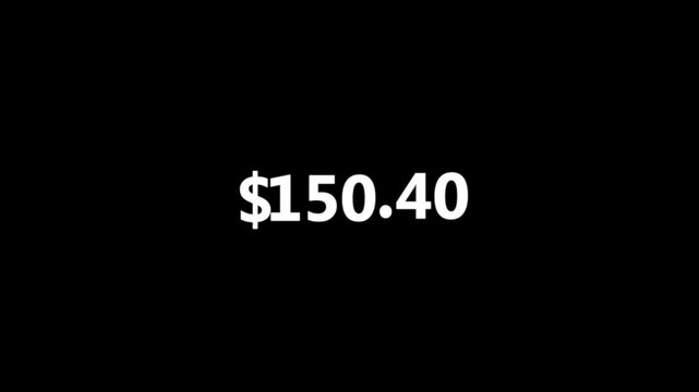 Counting digital numbers increasing from 0 to 150, 401 with a dollar symbol icon on a black background dollar icon animation,