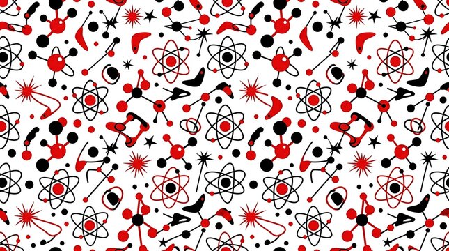 Atomic age mid century modern seamless pattern with science icons
