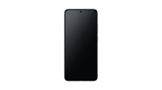 Modern smartphone mockup with blank black screen, sleek mobile phone isolated on white background, professional digital device for app design presentation