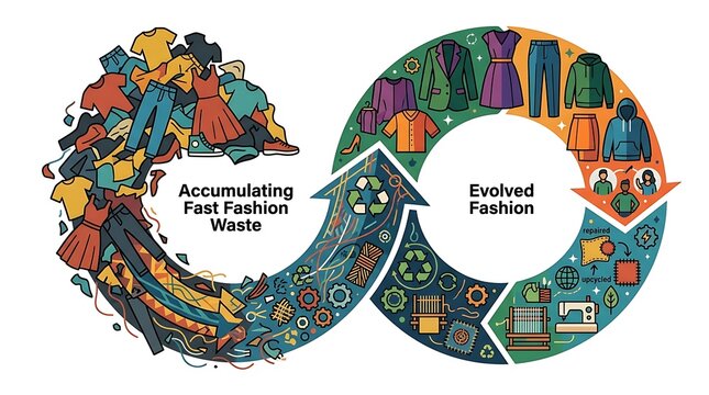 Fast fashion waste versus sustainable circular clothing economy cycle