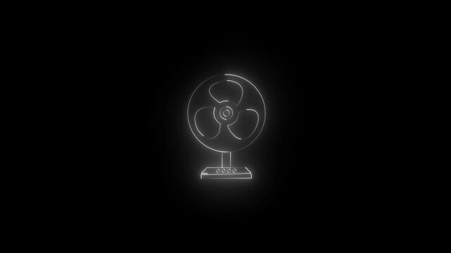 cyan neon glowing electric table fan icon on black background, futuristic minimalist line art vector illustration for cooling ventilation 