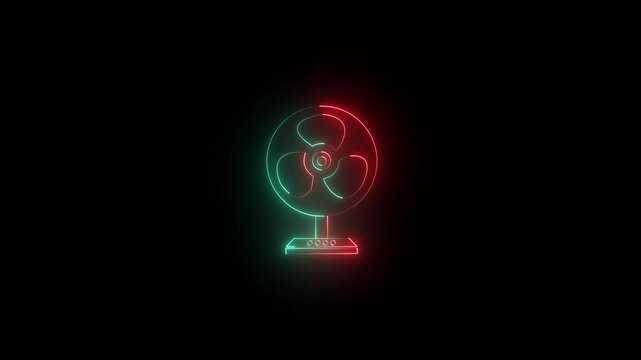 cyan neon glowing electric table fan icon on black background, futuristic minimalist line art vector illustration for cooling ventilation 
