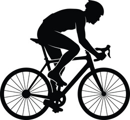 Fototapeta premium Black Cyclist Silhouette Riding Racing Bicycle Isolated on White Background Professional Road Biking Vector Illustration