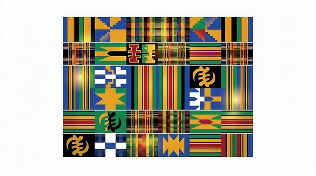 Traditional african kente cloth pattern with geometric symbols