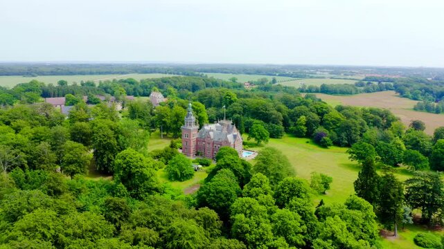 Sweden. Castle on the banks of the Oresund Strait. Drone footage
