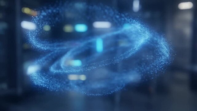 Stunning 3D Abstract Background Featuring A Glowing Blue Particle Swirl. Ideal For Concepts Of Data Flow, Quantum Computing, Energy Motion, Dynamic Neural Networks, And Futuristic Technology Themes.