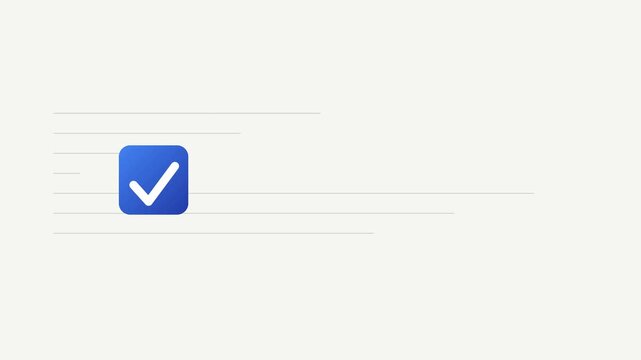 Animated checkmark appearing on blue square button for user interface and task completion feedback animation 4k