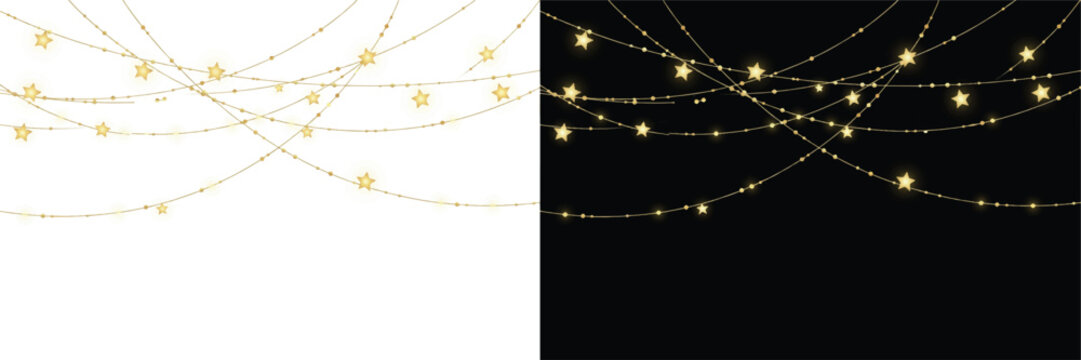 Abstract golden light strings with sparkling nodes on white and black background abstract decorative background luxurious celebration ornament atmosphere