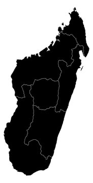A contour map of Madagascar with province borders. Malagasy administrative silhouette