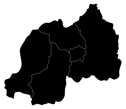 A contour map of Rwanda with province borders. Rwandan administrative silhouette