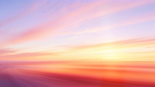 Brightening sky and horizon at sunrise, sun glow growing with motion blur and long cloud streaks