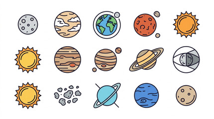 Colorful Illustrated Planets and Celestial Bodies Collection. © Yandi