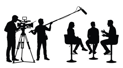 Professional production crew recording an interview with three people in a studio vector graphic illustration design © Abdul
