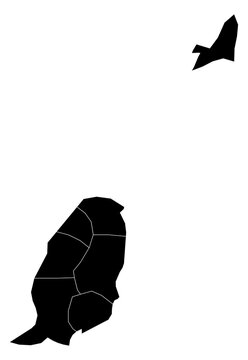 A contour map of Grenada with administrative borders. Grenadian administrative silhouette