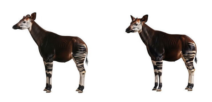 Okapi standing in profile isolated on transparent background