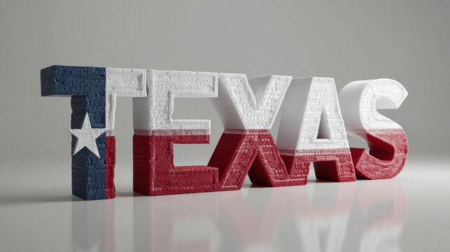 Texas sign with state colors displayed in a simple design on a gray background in a studio setting