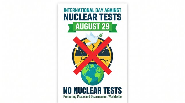 International Day Against Nuclear Tests poster, August 29 global disarmament awareness, peace dove and earth symbol isolated PNG with Transparent Background