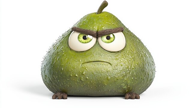 Angry Green Textured Pear Digital Rendering