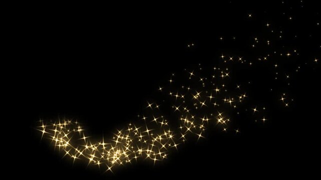 Glowing christmas lights luxury spark starburst sparkly dynamic dust black screen overlay glittering magical star, magic twinkle starry gold. 4k