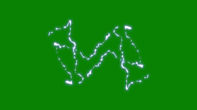 Strong thunder lightning animated overlay, blue lightning bolt, Multiple lightning bolts on vibrant green screen background. energy explosion animation lightning ,4k video