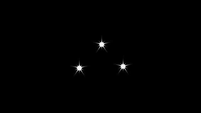 Sparkle twinkle glitter star effect animation in seamless 4k loop, white doodle cartoon blinking stars with transparent alpha background, glowing shine bursts and festive overlay elements