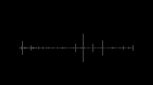 Sound waveform spectrum animation, audio visualizer lines isolated on black background, music equalizer rhythm bars frequency meter, podcast voice soundwave.4k animation.
