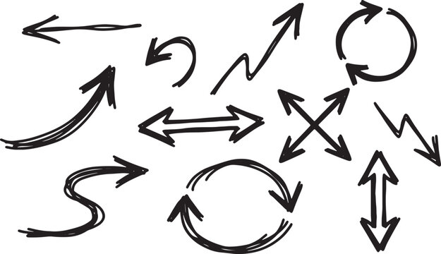 Black hand-drawn arrows and symbols on white background