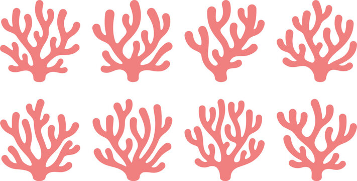 Pink Coral Reef Marine Life Vector Illustration Set for Marine Biology Education, Ocean Conservation Posters & Summer Beach Graphics (EPS)