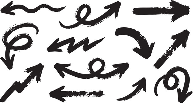 Black ink splatter and doodle arrows on white background