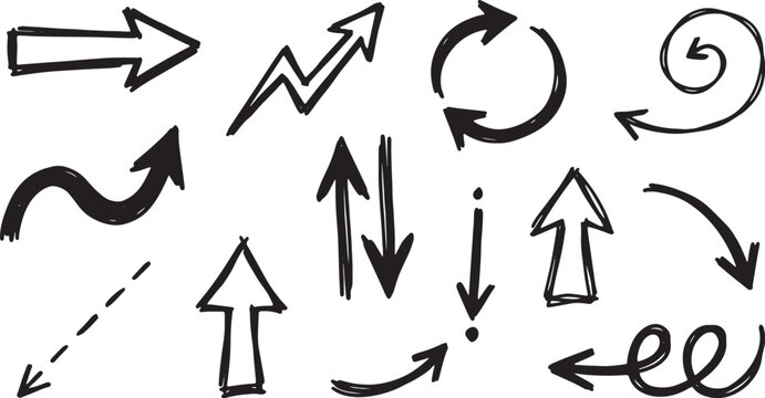Black line arrows on white background, various directions and shapes