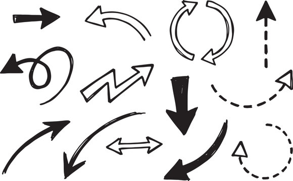 Black line arrows, circles, and symbols on white background