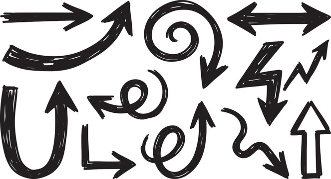 Black of arrows, loops, and swirls curves