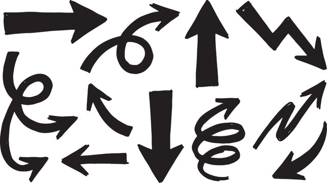 Bold black arrows pointing in multiple directions on white background, geometric