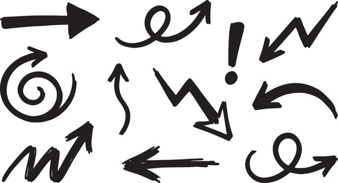 Hand-drawn chalk arrows pointing to words on blackboard handwritten